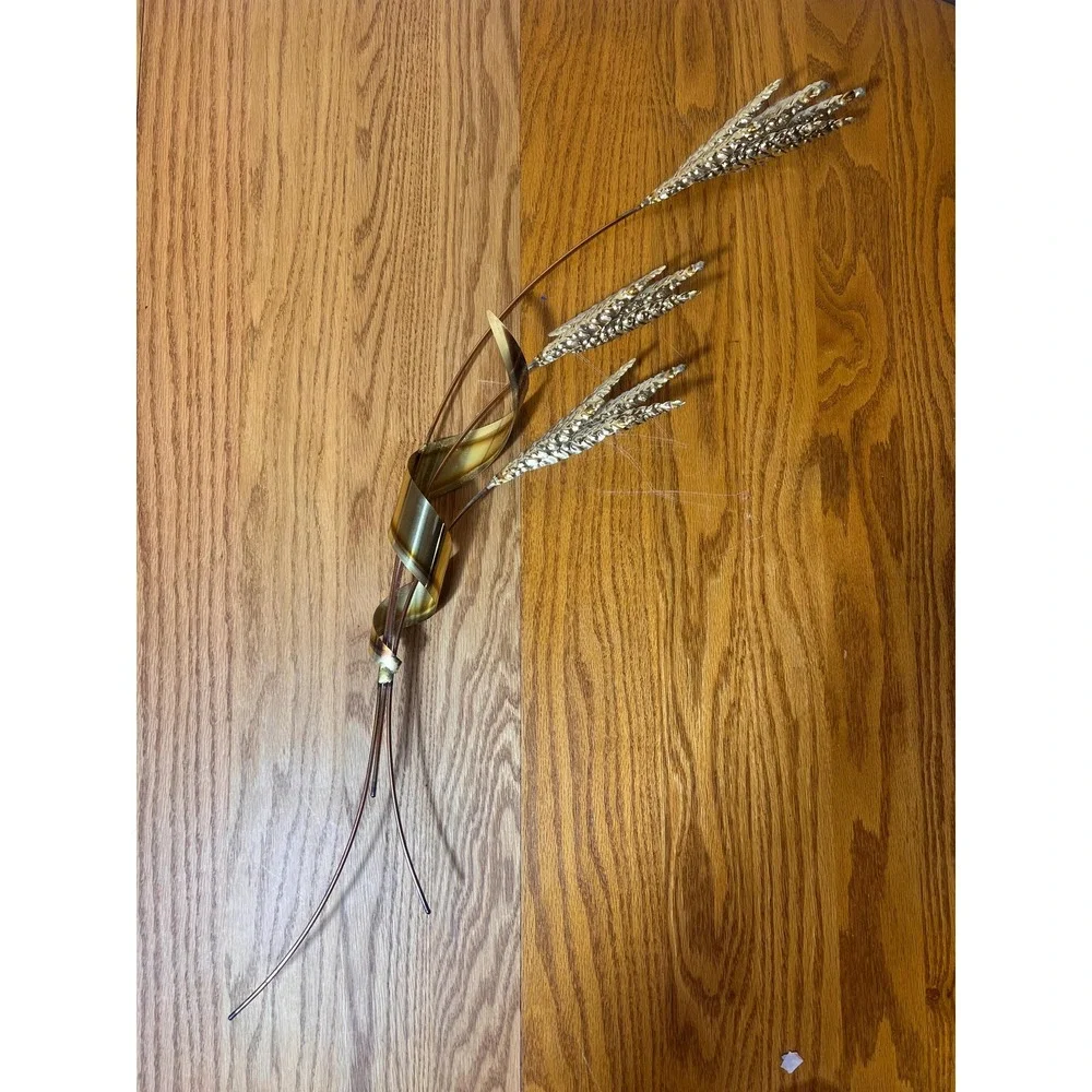 Vintage Home Interiors Brass Wheat Wall Hanging Metal Mid Century Modern 31 Inch